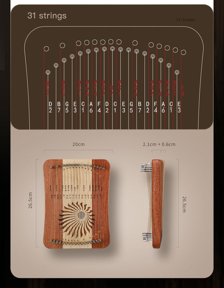 Hluru ハーピカ モノコード 17/31 弦指竪琴楽器 Kalyre ローズウッド/メープル – Pures Music ™