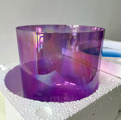 Purple, Yellow) Clear Crystal Singing Bowl Quartz Alchemy Sound Bowl Healing Meditation